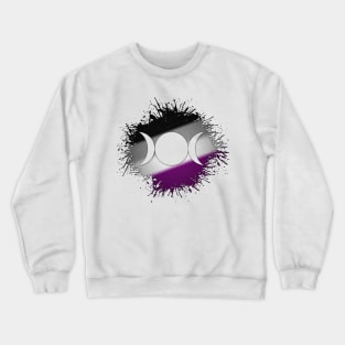 Paint Splatter Asexual Pride Flag Triple Goddess Moon Symbol Crewneck Sweatshirt